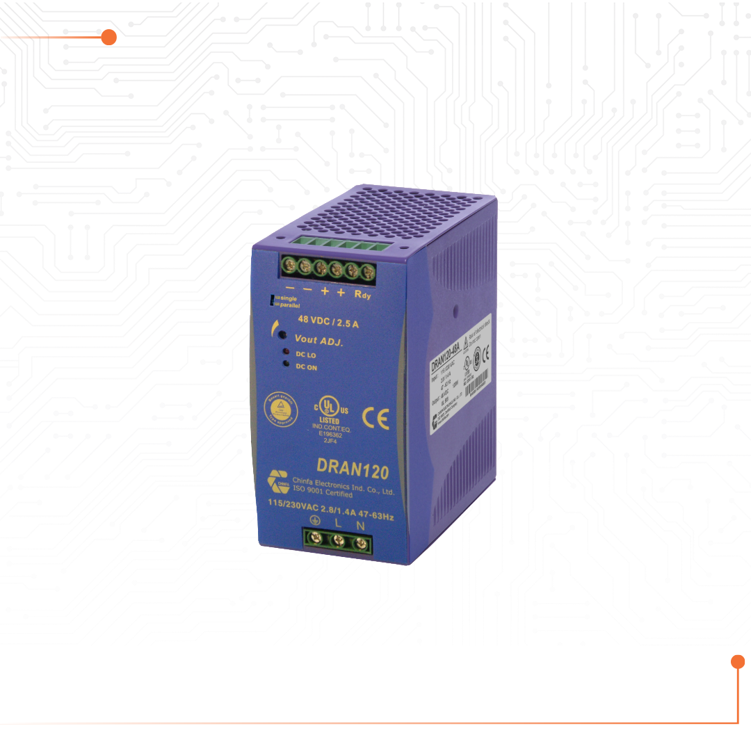 12-24V 120W Power Supply - DRAN120 Series Din Rail Power Supplies